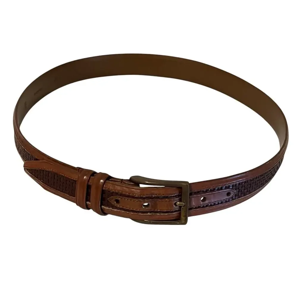 Allen Edmonds Mens Woven Calfskin Leather Brown Belt Brass Buckle USA Size 36
